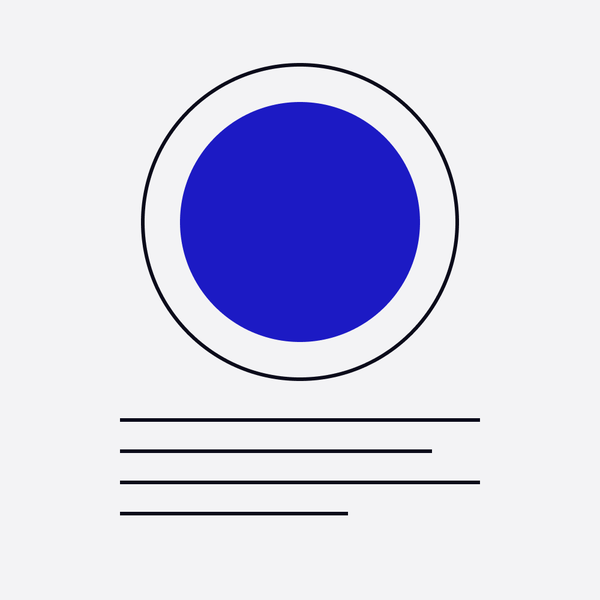 A blue circle in a thin ring above four lines of text, like a blog post with its cover picture