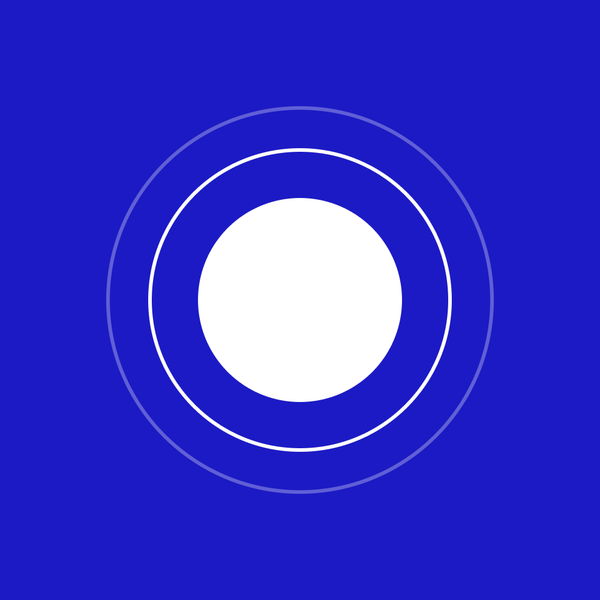 A solid white circle inside two thin rings on a blue ground, like a coin seen from above