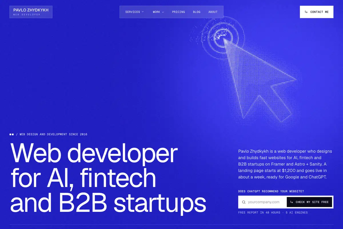The pzhydkykh.com home page as a working site