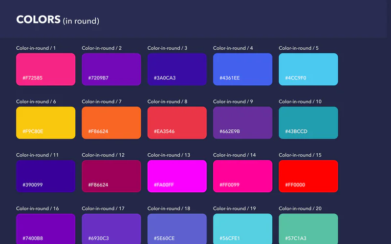 Coinroll palette of 20 colours used for player shares in a round