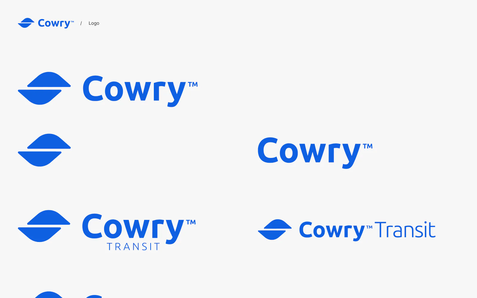 Cowry logo versions, including the Cowry Transit mark