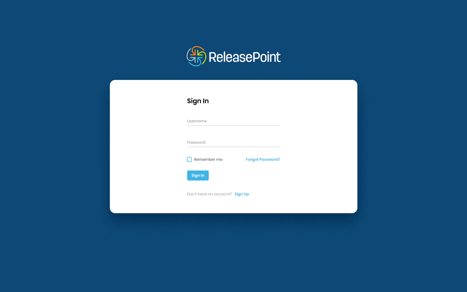 ReleasePoint sign-in screen on a blue background