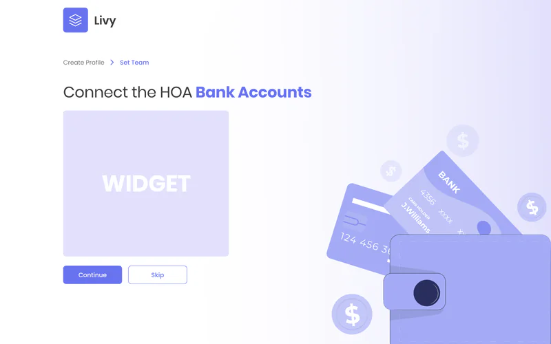 LIVY onboarding step to connect the HOA bank accounts