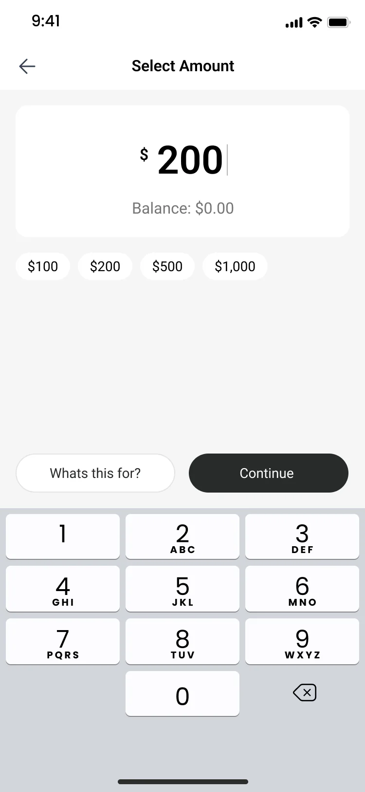 QuickQuick Pay amount selection with a keypad and preset amounts