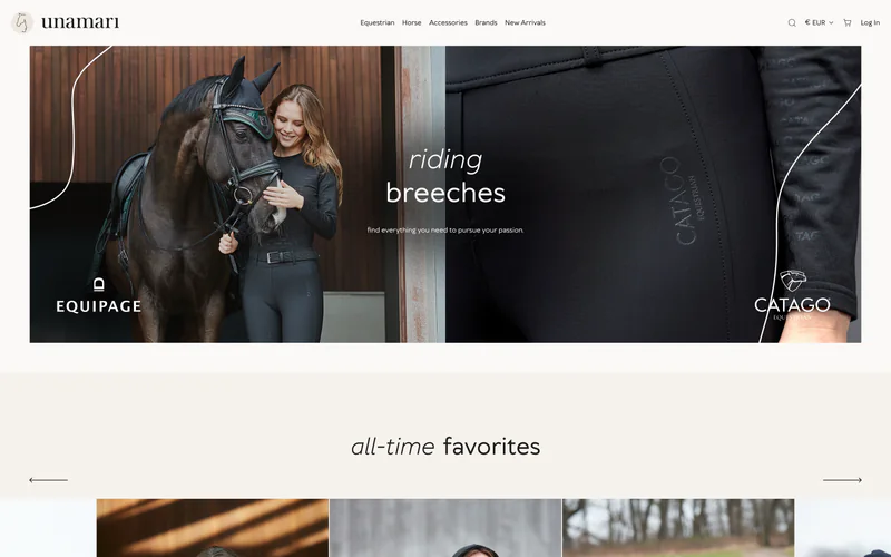 Unamari category page for riding breeches with Equipage and Catago